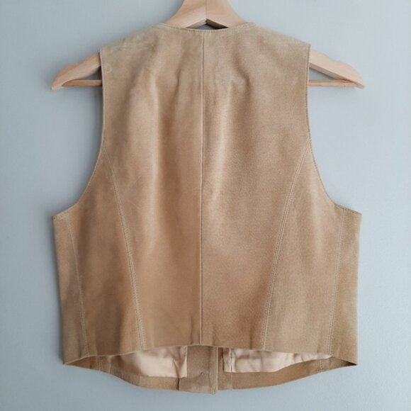 DANIER 100% Genuine Suede Leather Vest Button Down Cream Beige Sz S - Picture 8 of 14